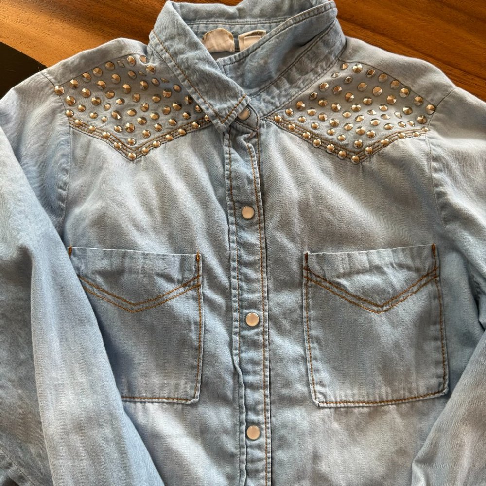 Mudd Denim 90s Studded Button Down Shirt Faded Vintage - Picture 8 of 9